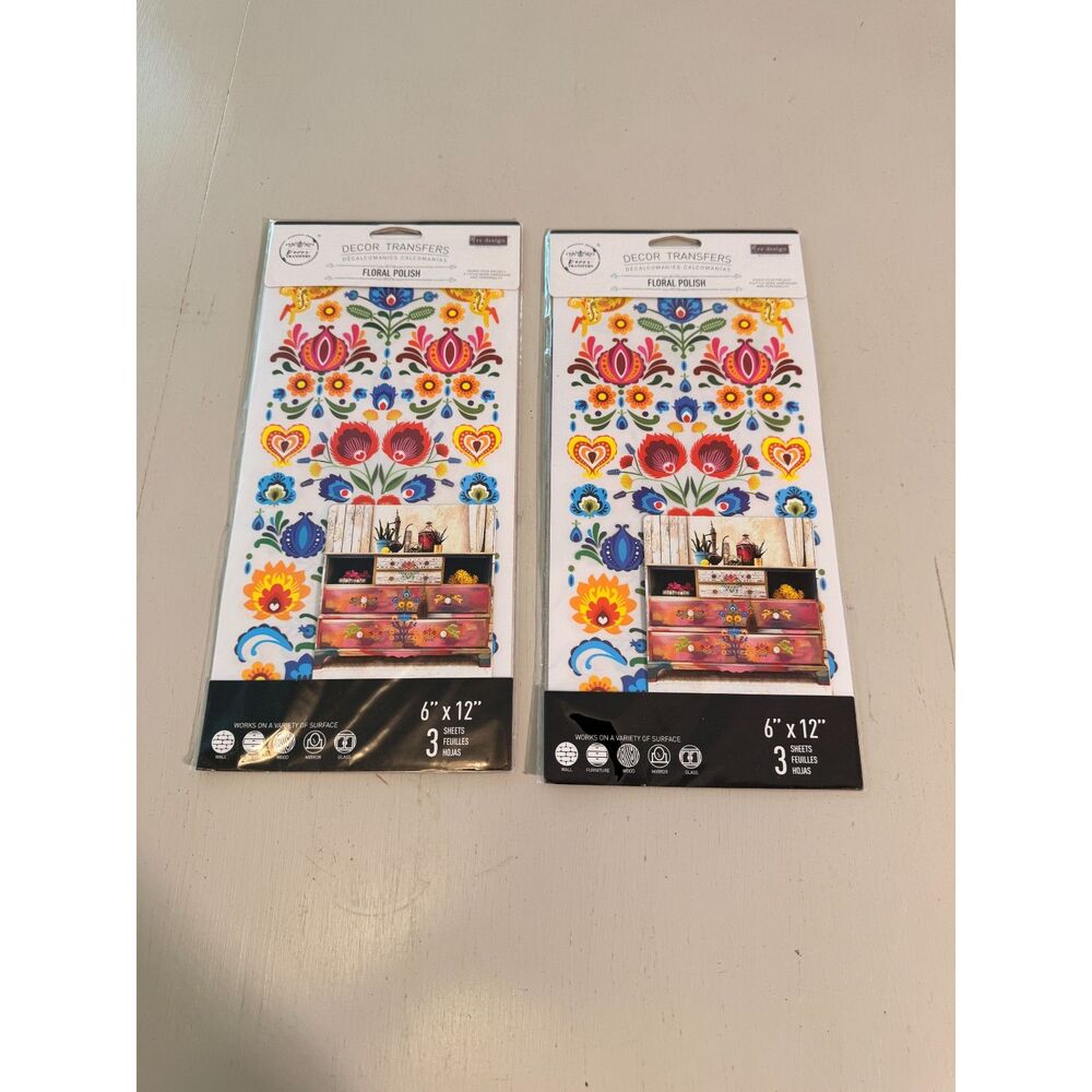 2 Prima Re·Design Decor Transfers Floral Polish 6" x 12" 3 Sheets Each NIP